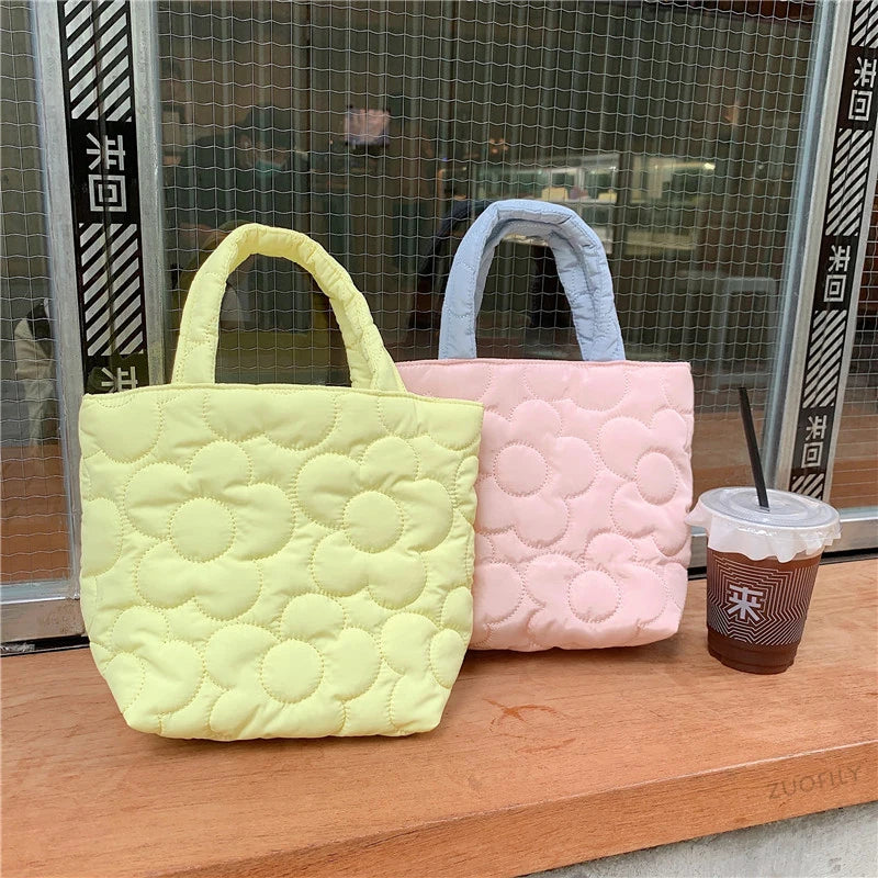 Women's Bag Quilted Cotton Padded Flower Pattern Brand Designer Top-handle Bag Stitching Small Purses and Handbags