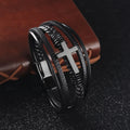 SC Multicolor Cross Design Leather Bracelet Stainless Steel Men Bracelets Handsome Gifts Wholesale Leather Bracelet for Men