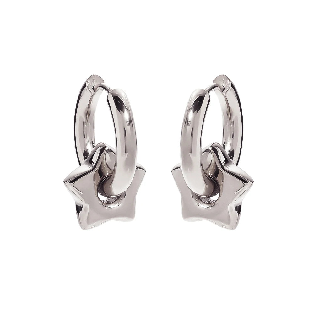 Retro Design Stainless Steel Hypoallergenic Silver Star Shaped Women's Hoop Earrings Fashion Jewelry Earrings