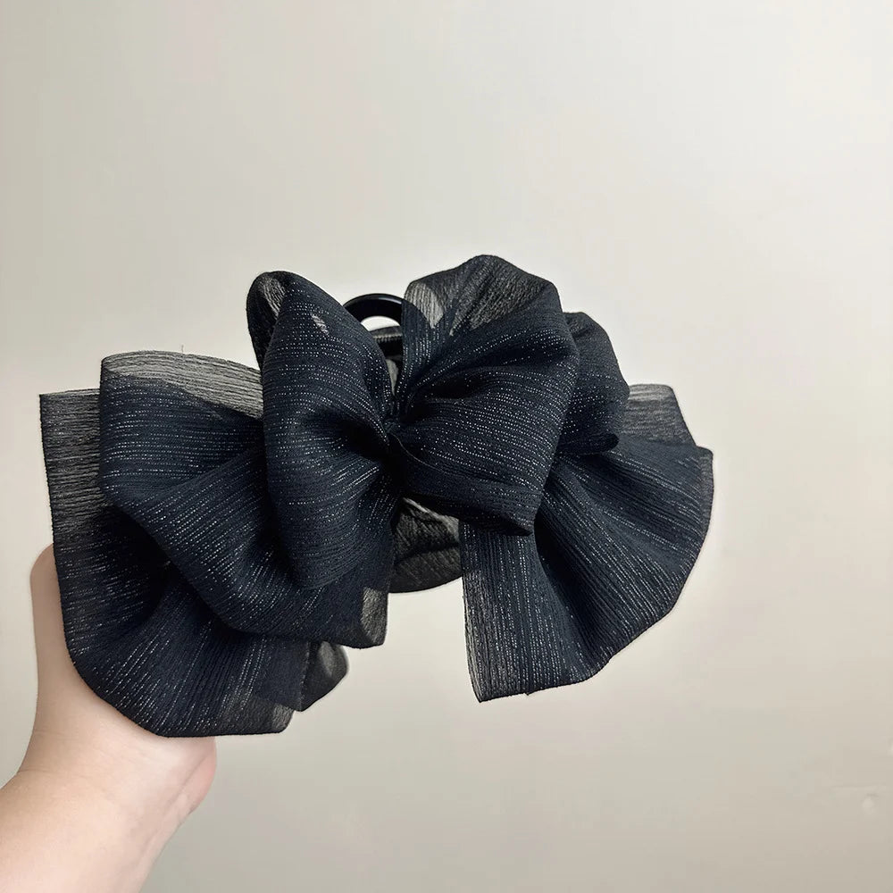 Korean Large Black Acetate Hair Claws Clips for Women Girls Elegant Glitter Big Butterfly Bow Shark Claws