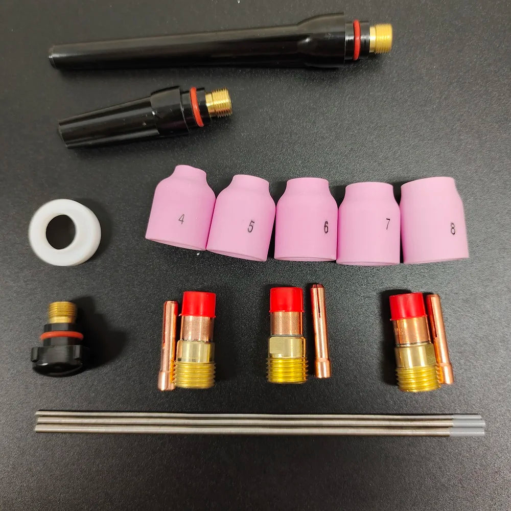 Alumina Nozzle Collet Body Electrode Insulator TIG Welding Torch Consumables Kit for WP-17/18/26 53N 18pcs