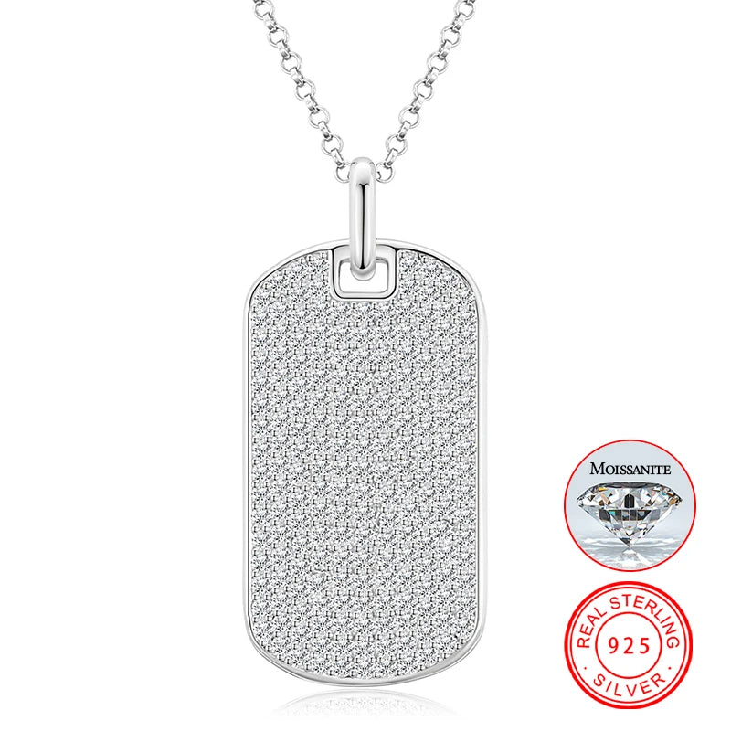 Dropshipping Hip Hop Jewelry Fashion 925 Sterling Silver Full Setting VVS Moissanite Diamond Tag Pendant Necklace