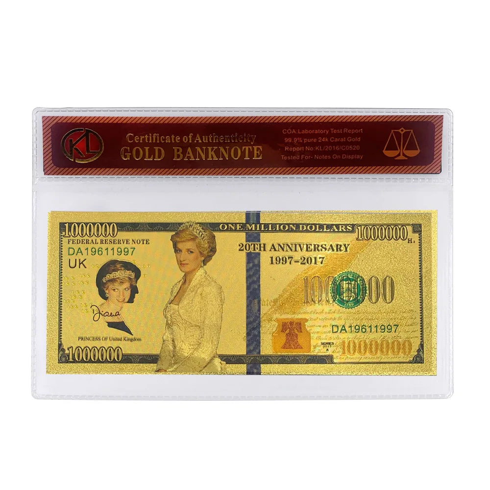 UK Diana 1Million Bank Note Bill Playing Cards Gold Foil Commemorative Banknote Prop Money Collectible Souvenir Gift