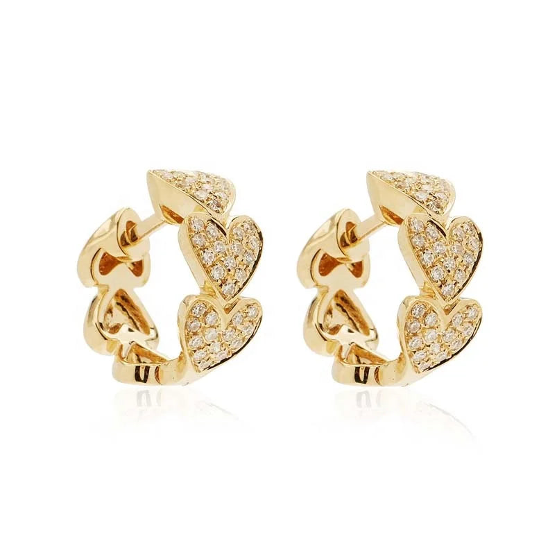 Gemnel Jewelry Supplier Shine Pave Zirconias Heart Shaped 18K Gold 925 Silver Small Hoop Earring