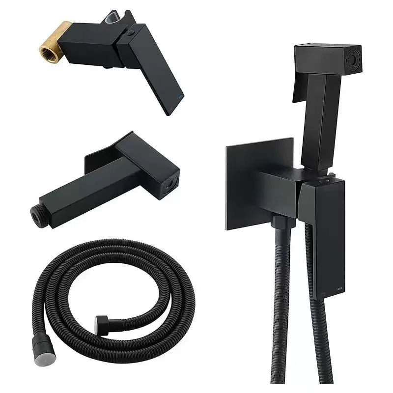 Modern Square Brass Handheld Toilet Bidet Sprayer Kit Black Portable Bathroom Accessory