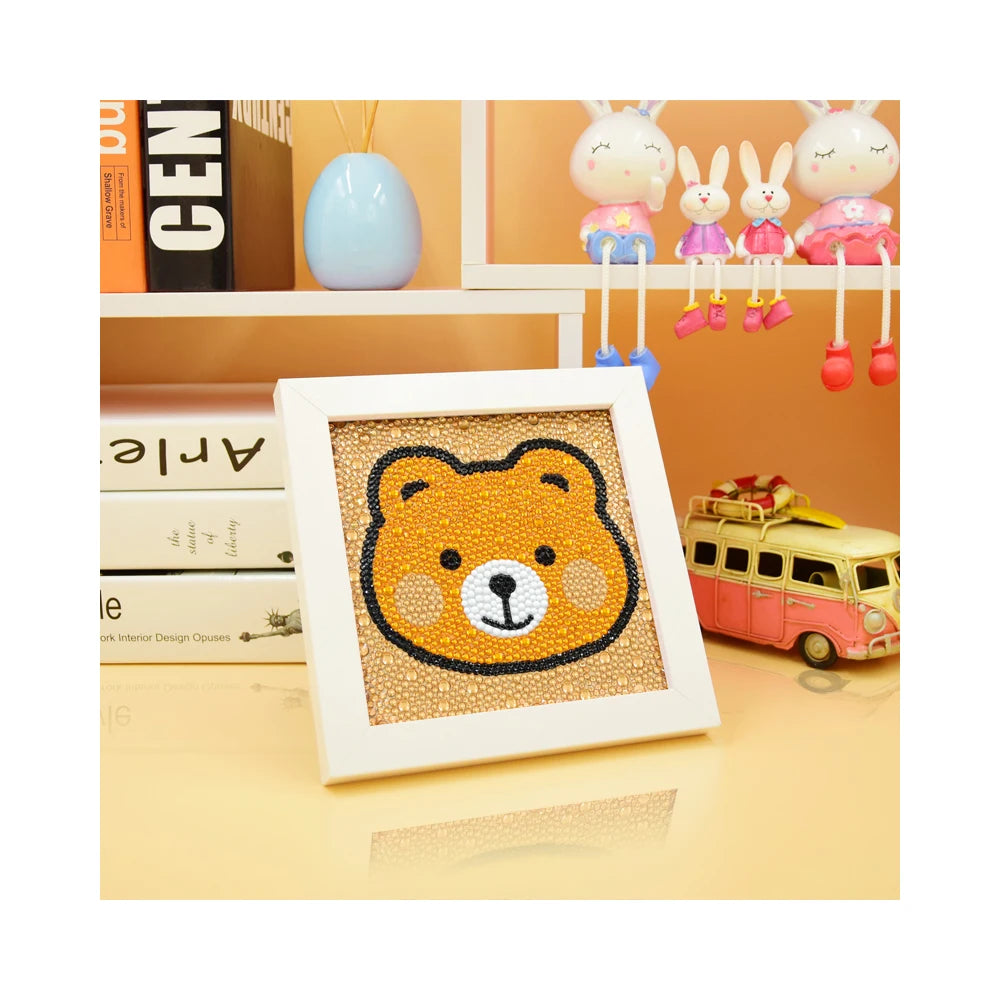5D DIY Round Children's Diamond Painting With Frame Cartoon Animals Dog Cat Lion Children's Gift Diamond Painting Kit Home Decor