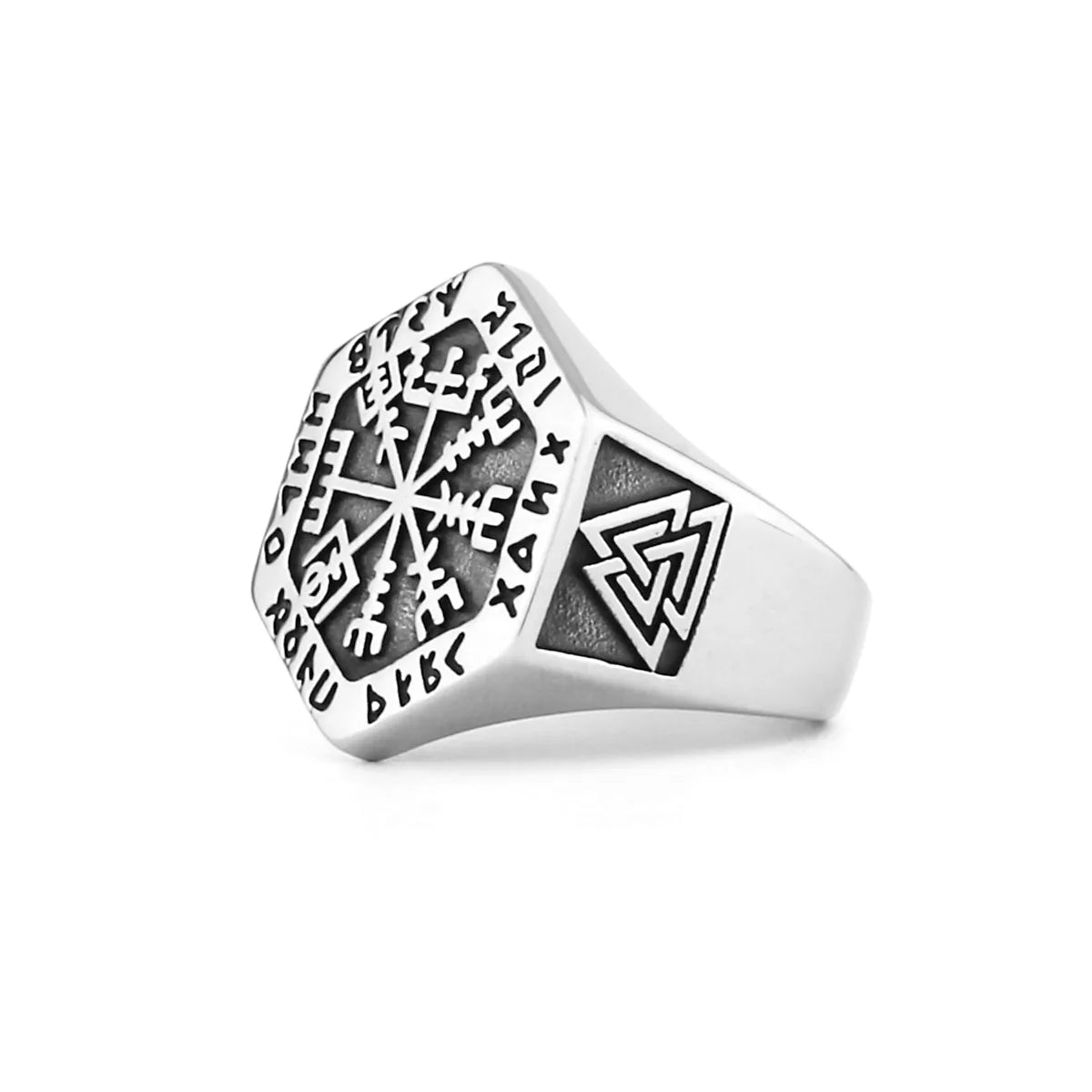 Wholesale Viking Rune Titanium Steel Odin Compass Ring Triangle Rune Ring Men's Tide Stainless Steel Ring