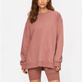 Custom Casual Oversized Loose Fit Sweatshirts 100% Cotton Fleece Side Slits Workout Plain Crew Neck Sweatshirt for Women