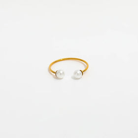 High End 18K PVD Gold Plated Irregular Leaf Fresh Water Pearl Open Rings Stainless Steel Women Tarnish Free Fashion Jewelry