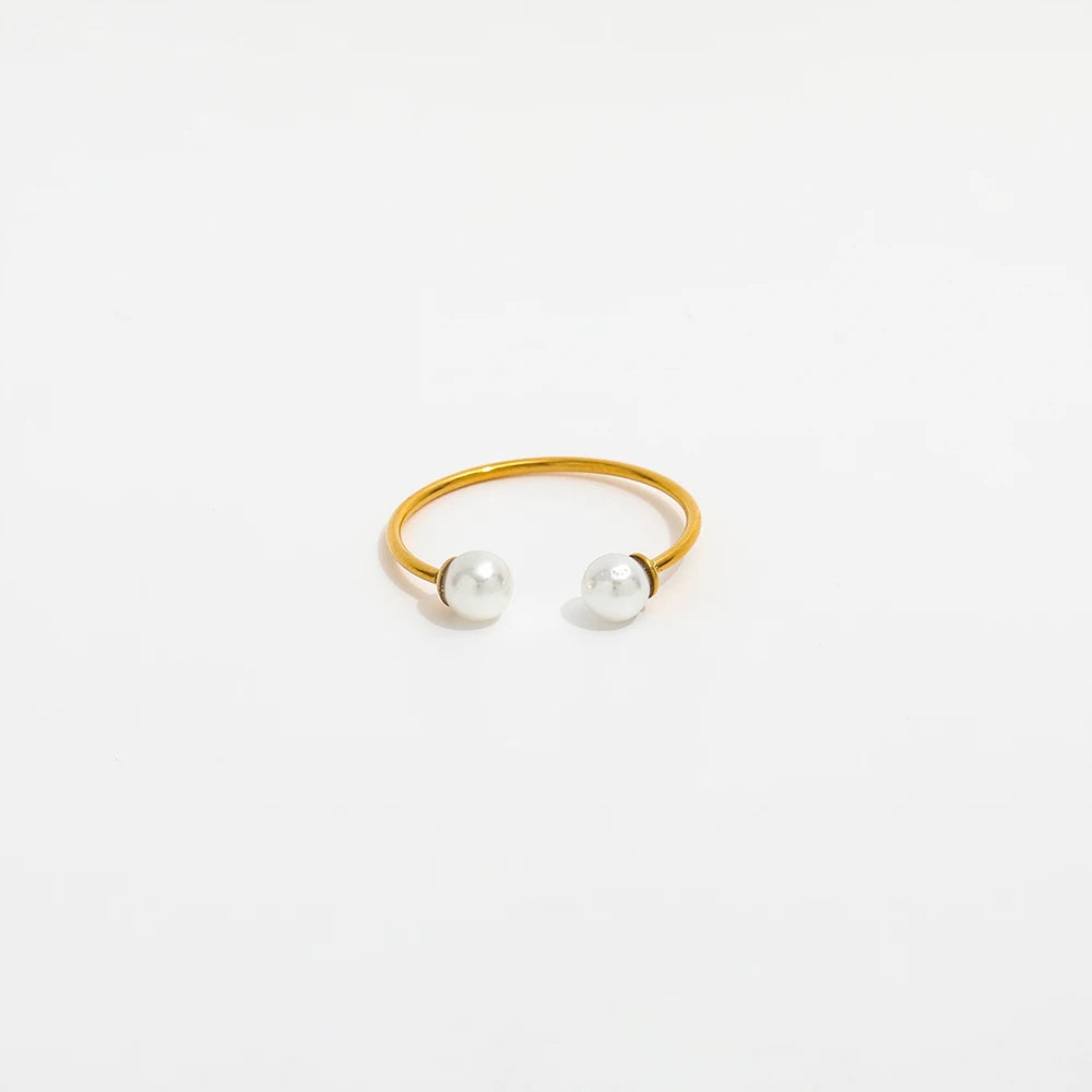 High End 18K PVD Gold Plated Irregular Leaf Fresh Water Pearl Open Rings Stainless Steel Women Tarnish Free Fashion Jewelry