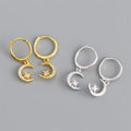 New Trendy 18k Gold 925 Sterling Silver Fashion Moon and Star Hoop Earrings for Women