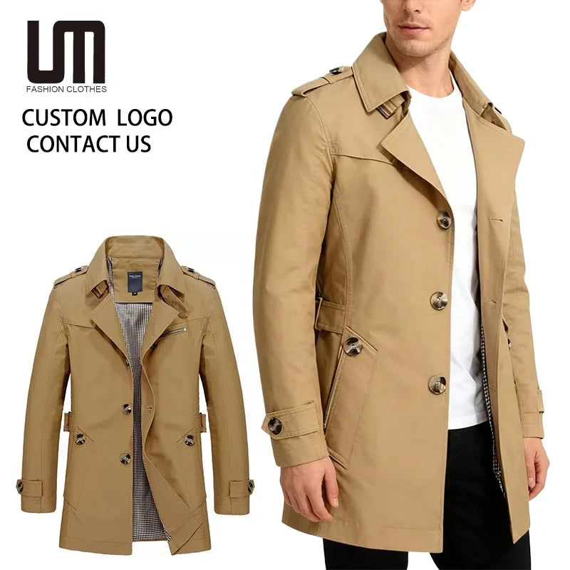 Custom Logo Hot Selling Autumn Winter Fashion Streetwear Men s Business Windbreaker Long Jackets Cotton Trench Coats