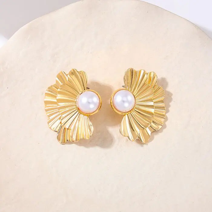 New Gold Color Alloy Metal Pearl Ginkgo Leaf Drop Earring High-Quality Fashion Jewelry Accessories for Women