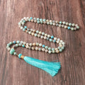 Matte Amazonite 108 Mala Beads Necklaces Genuine Gemstone Mala Prayer Beads Tassel Pendant Necklace Charm Meditation Necklace