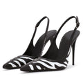 Safari Animal Print High End Pointed Closed Toe Skinny Heels Zebra Striped Slingbacks Pumps
