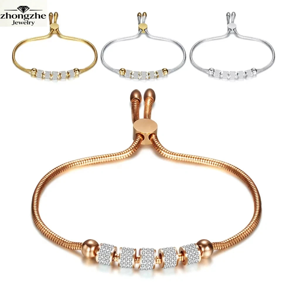 Stainless Steel Anti Tarnish Bracelet Thread Adjustable Snake Bracelet Luxury Women Stainless Steel Bangles CZ Bracelet Jewelry