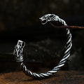 SSG-037 Steel  Nordic Viking Norse Men Stainless Steel Double Wolf Head Bangle Adjustable Bracelet Jewelry