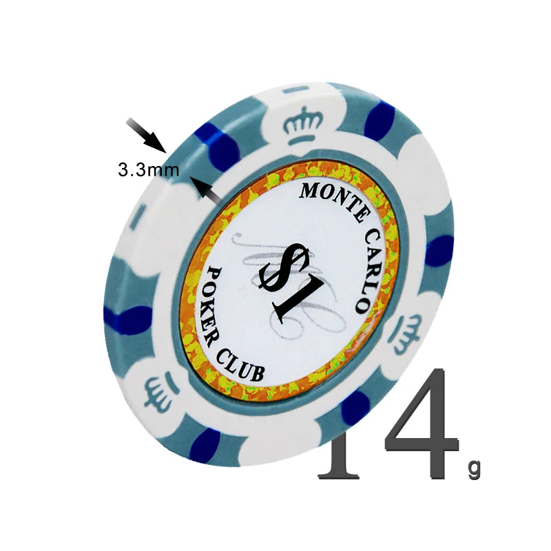New Arrival 14g Clay 3-Tone Monte Carlo Poker Chip With Golden Trim Sticker Hold'em Support Customizable Design LOGO Poker Chips