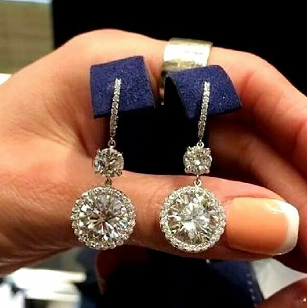 Huitan Custom Exquisite Dazzling Round Imitated Diamond Long Hanging Earrings for Luxury Silver Plated Drop Earrings for Women