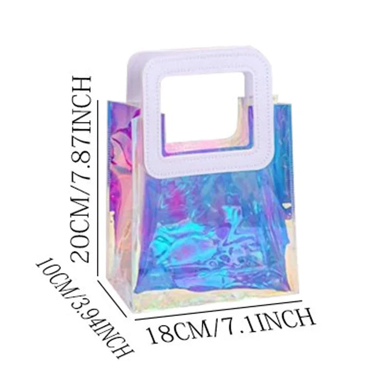 Transparent Waterproof Glitter Large Open Fashion PVC Colored Laser Tote Bag Gift Makeup Shopping Bag