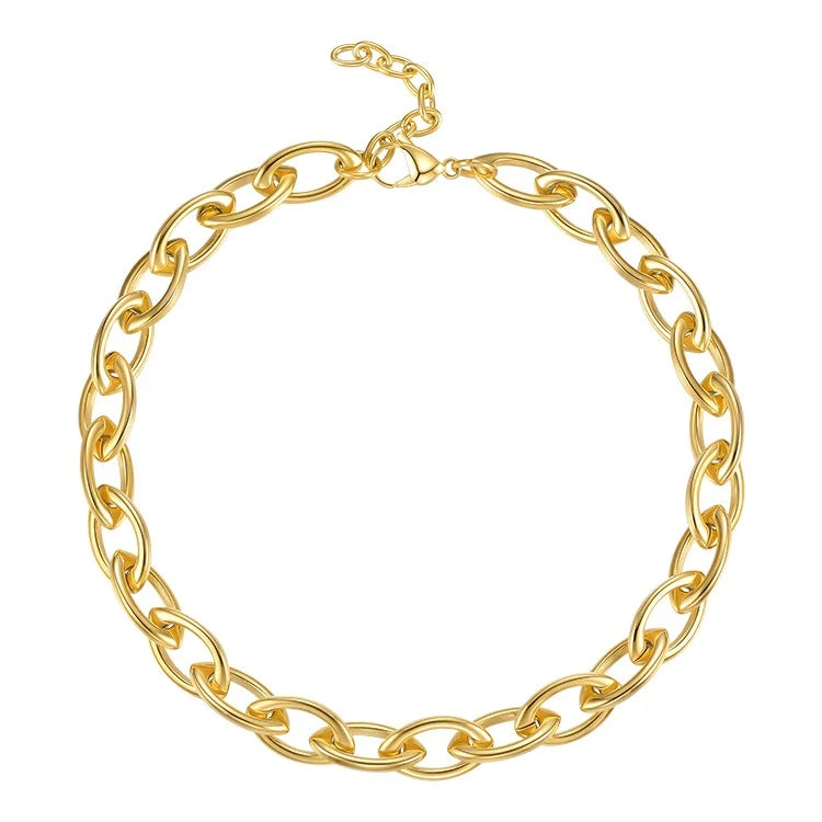 Fashion High Quality PVD 18K Gold Plated Stainless Steel Jewelry Oval Thick Chain Hip Hop Necklace P203185