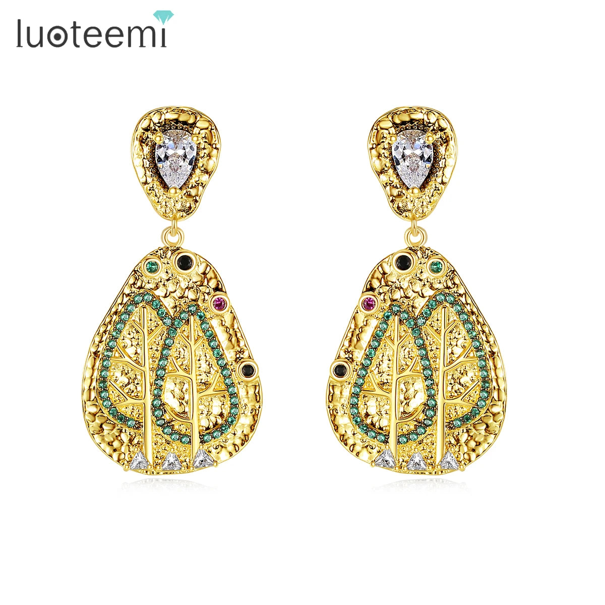 LUOTEEMI Trendy Women Zirconia Jewelry Fashion Tree Colorful Metal Style Stud Earrings Jewelry 2024
