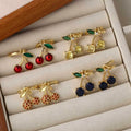 Hot Selling Simple Fashion Cute Fruit Huggie Earrings Gold Plated Cherry Zircon Earrings for Women