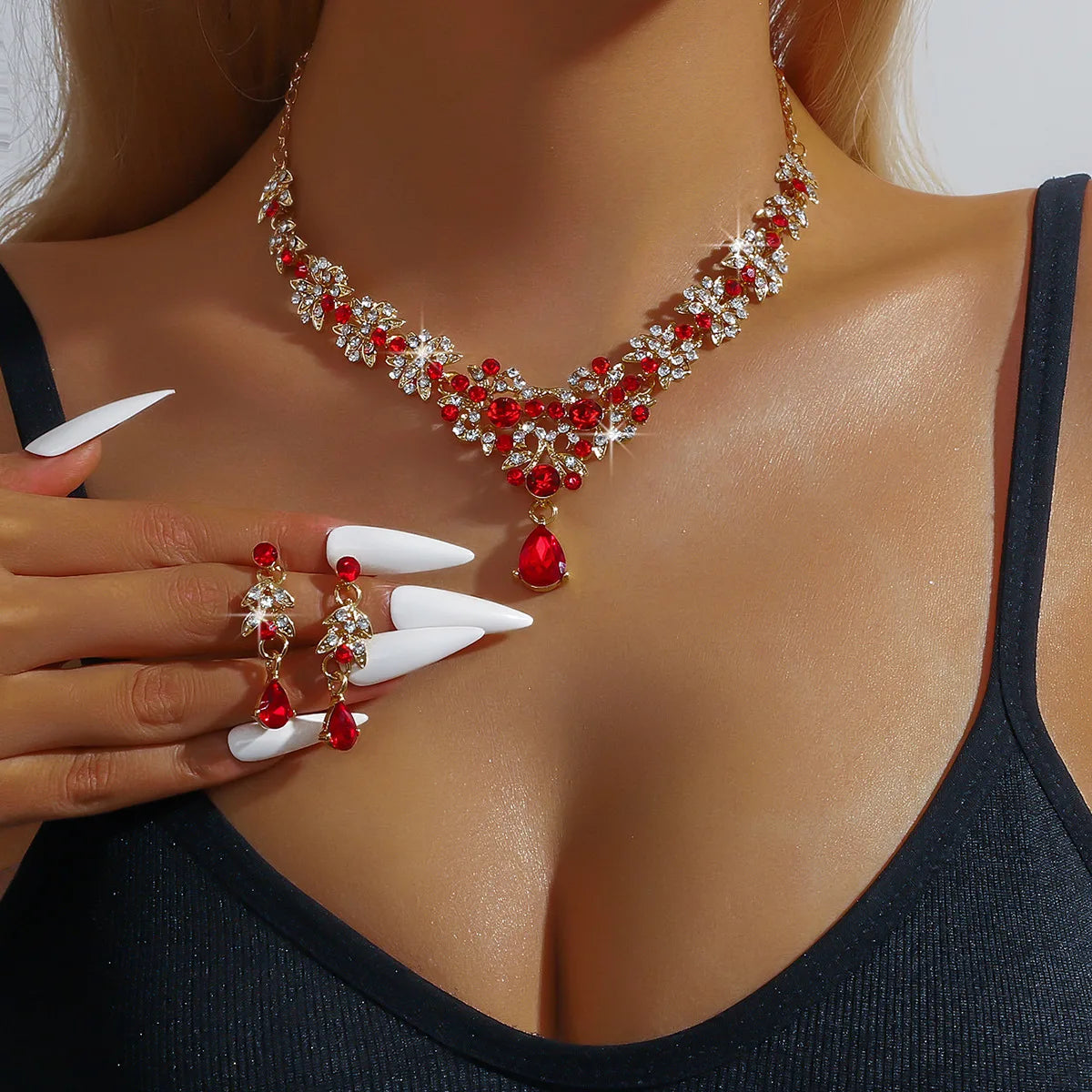 3pcs/set Women's Jewelry Romantic Fashion Earrings Necklace Combination Set Zircon Gold/Silver Plated for Weddings Parties