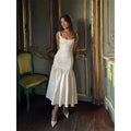 2025 Summer Fashion Female Party Robe Women Slim Square Collar Sleeveless Vestidos Elegant Ruffles Spliced Suspenders Long Dress