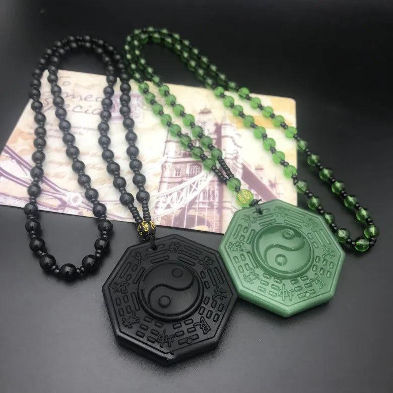 New Irregular Geometric Taiji Gossip Pendant Necklace Obsidian Necklace for Couple
