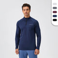 Custom Logo Men's Quickly Dry Full Sleeve Running T-shirts with Stand Collar and Quarter Zip-up Closure Long Sleeve T-shirt