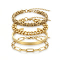 QIAOREN 11527 Modern Stackable Gold Chain Bracelet Set 18K Plated Stainless Steel for Women