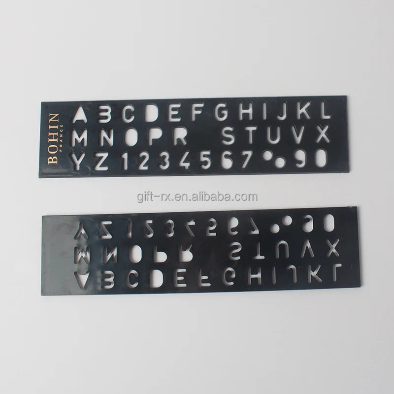Custom 12cm Straight Clear Plastic Ruler with Alphabet Stencil Trace Assorted Colors for Token Use