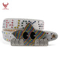 Western Cowboy Cowgirl Bling Studded Leather Belt for Jeans Pants Designer White Rhinestone Belt With Star Buckle for Men Women