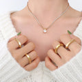 New Fashion Unique Design Popular 18K Gold Plated Stainless Steel CZ Classic Round Pendant Collarbone Necklace Women P105