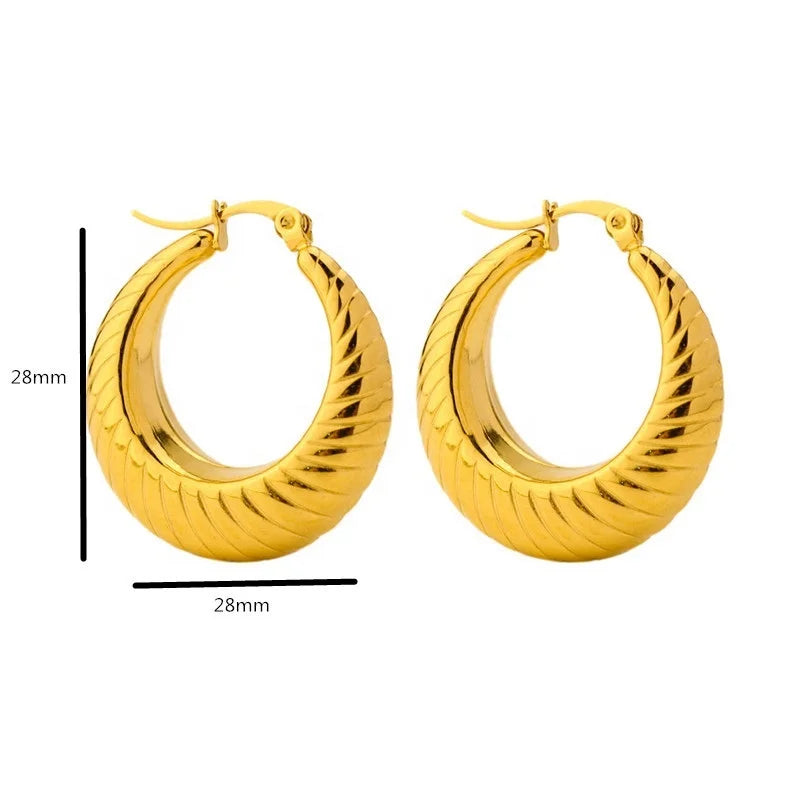 Wholesale Lightweight Retro 18k PVD Gold Plated Spiral Statement Earrings Stainless Steel Chunky Hoop Earrings for Women