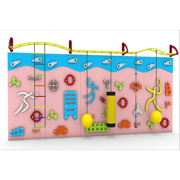 Hanlin Factory Kids Indoor Rock Climbing Wall Play Equipment Wooden Climb Wall for School & Trampoline Park for Outdoor Use