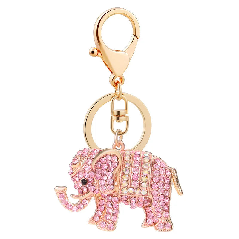 Delicate Women Gold Animal Elephant Key Ring Rhinestone Crystal Elephant Keychain for Handbag