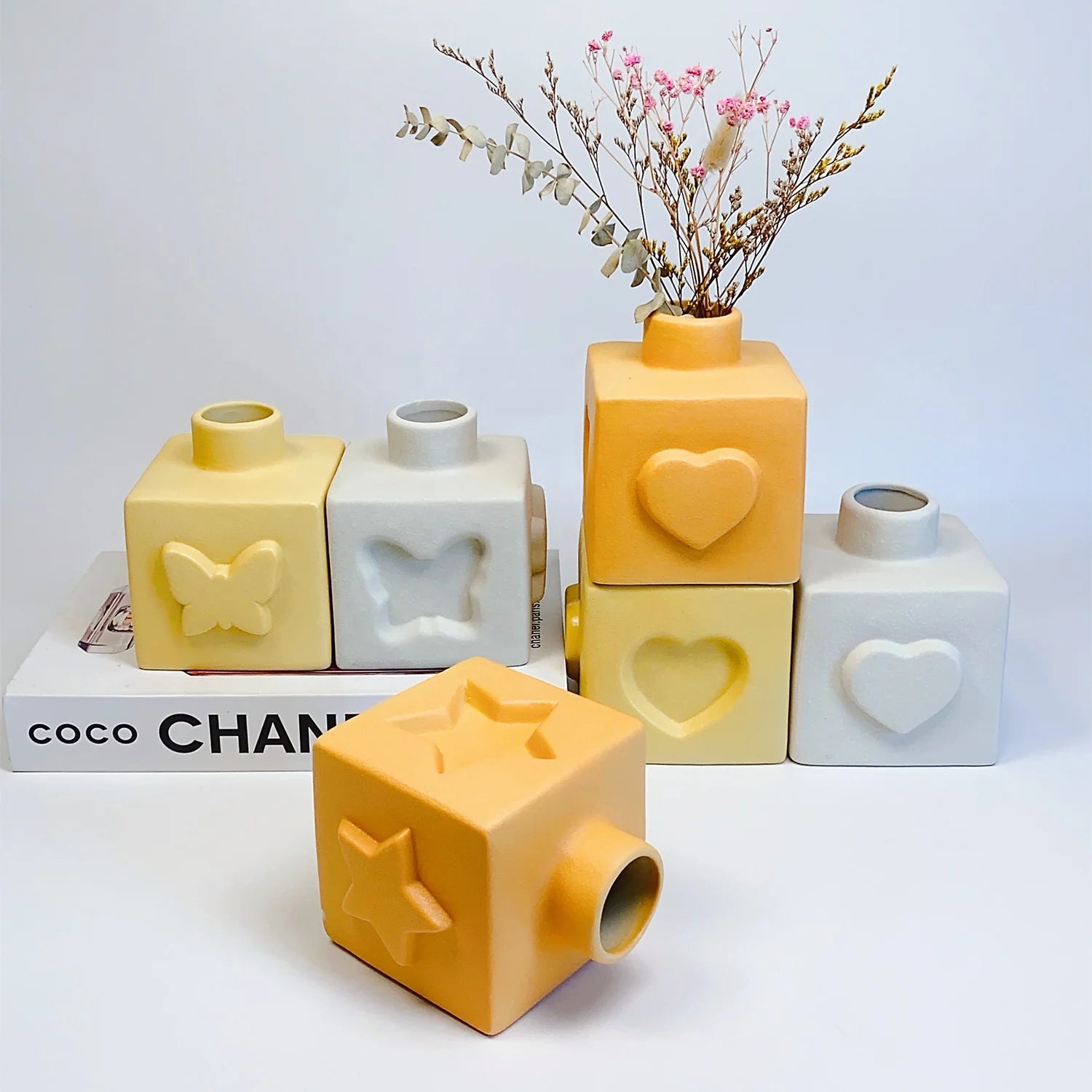 Handmade Modern Small Ceramic Vase Interlocking Brick Planter Porcelain DIY Modular Desk Decoration for Home Use
