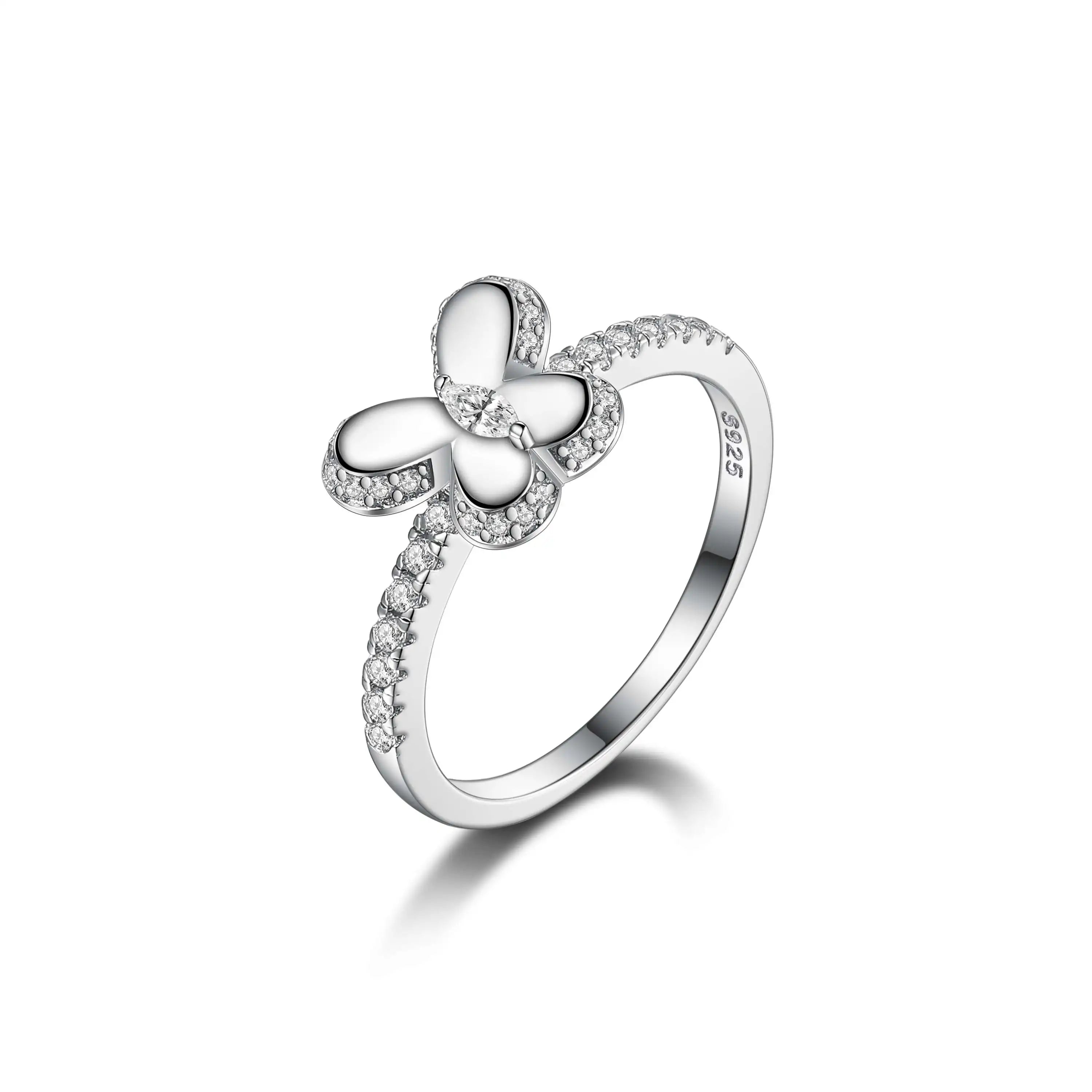 Eternity Rings Elegant Marquise Cubic Zircon Rhodium Plated 925 Sterling Silver Butterfly Diamond Ring for Women
