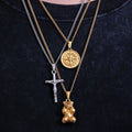 Wholesale Fashion Women Men Jewelry Crucifix Cross Necklace New Bear Charm Stainless Steel Compass Pendant Accessories Necklace