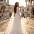 YouLaPan VG79 Long Pearl Tulle Shoulder Decoration Removable Women's Evening Dress Accessories Rhinestone Wedding Dress Cape