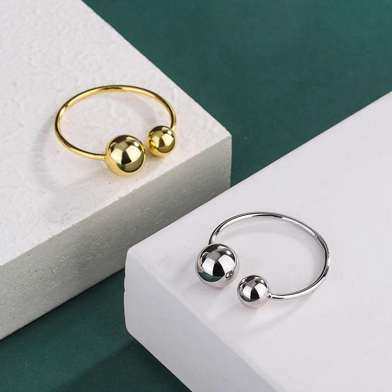 New Adjustable Sterling Silver 925 Gold Plated Classic Wedding Rings for Women's Ball Shape Open Design Party Occasion
