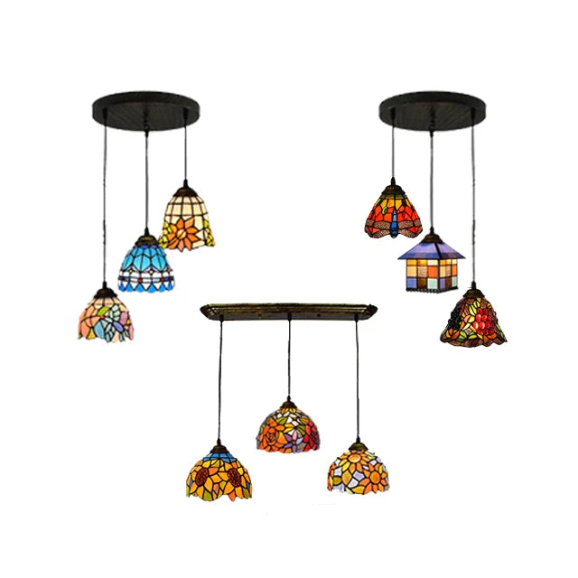 Pendent Light Glass Lights Hanging Antique Lamp Baroque Flower 6 8 Inch Retro Creativity Stained Tifany Lamps Pendant Tiffany