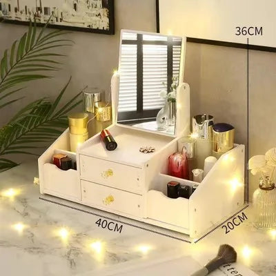Folding  Makeup Organizer Cosmetic Storage Drawer Storage Box with Mirror Best Sellers