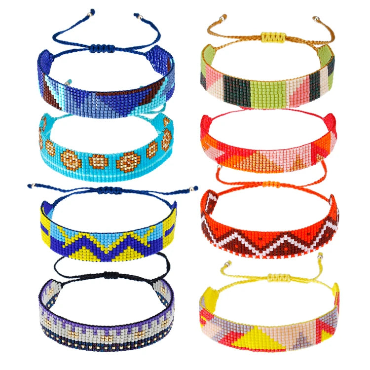 15 Designs Women Multiple Colors Handmade Adjustable Religious Geometric Miyuki Seed Beaded Bracelets