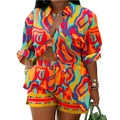 T9060 Custom Summer Outfits for Women Fashion Printing Shirt and Shorts Two Piece Set Women Clothing