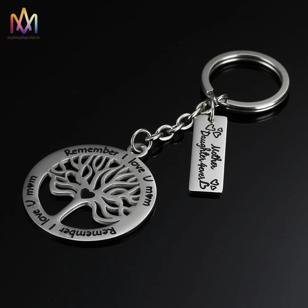 Remember I Love U Hollowed Out Tree of Life Keyring Custom Mother Daughter Gift Stainless Steel Metal Keychain