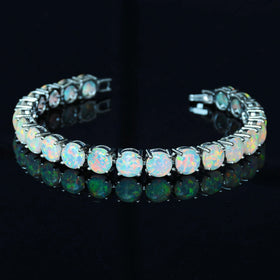 8 mm Bead Ocean Blue Gold Plated Fire Opal Bracelet
