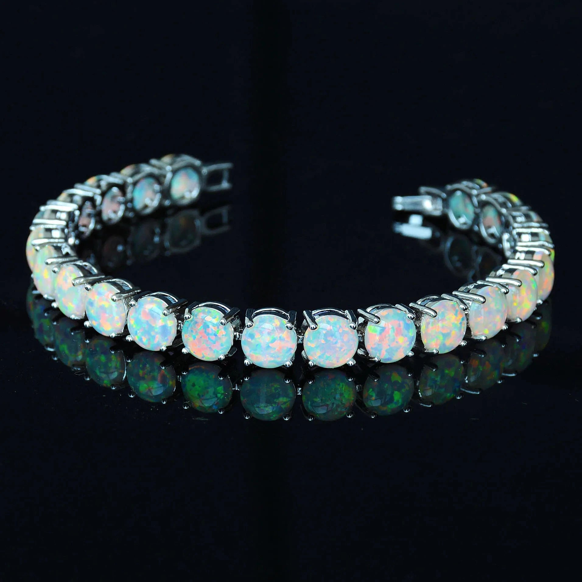 8 mm Bead Ocean Blue Gold Plated Fire Opal Bracelet